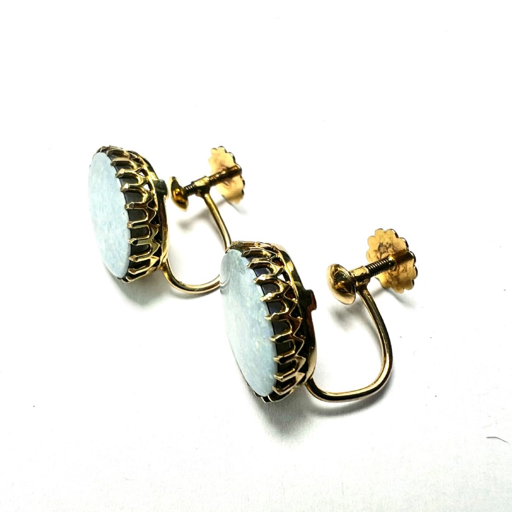 Antique 9CT Gold Opal Doublet Screwback Earrings View II
