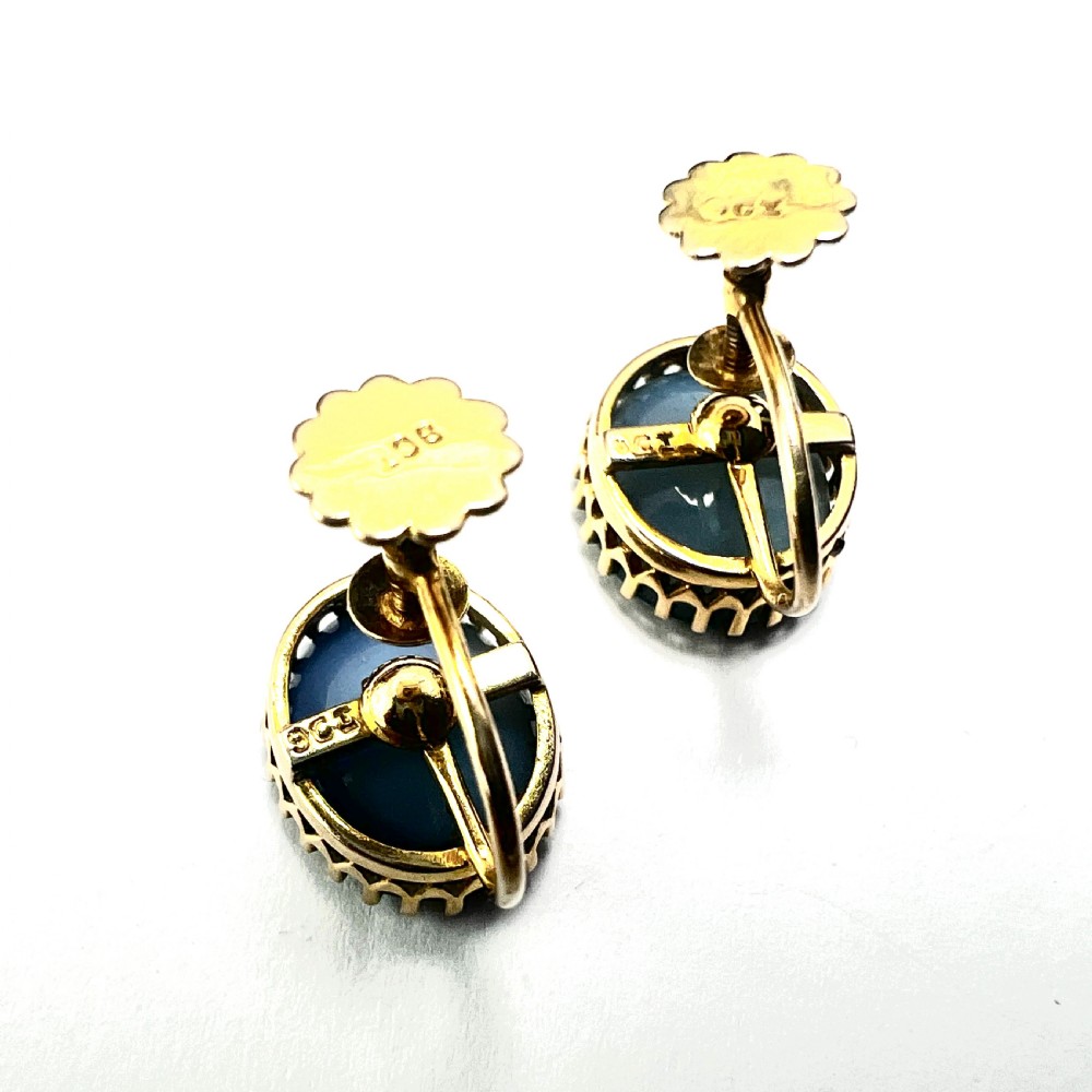 Antique 9CT Gold Opal Doublet Screwback Earrings View III