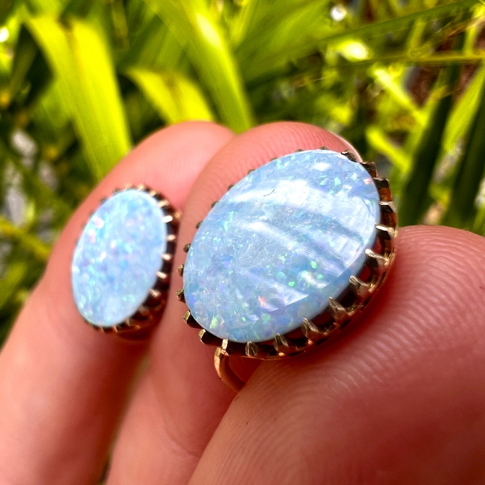 Antique 9CT Gold Opal Doublet Screwback Earrings View VI