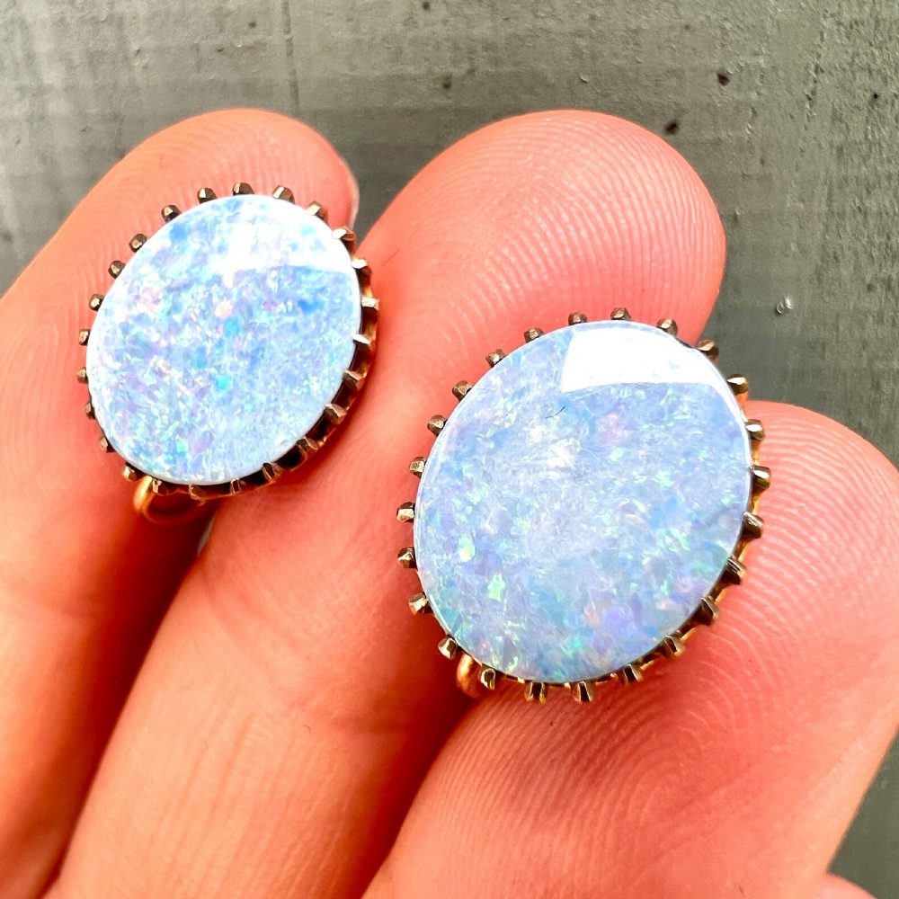 Antique 9CT Gold Opal Doublet Screwback Earrings View VII