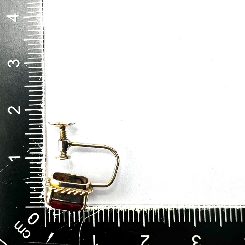 • Antique 9CT Gold Ruby Red Paste Screwback Earrings View VII
