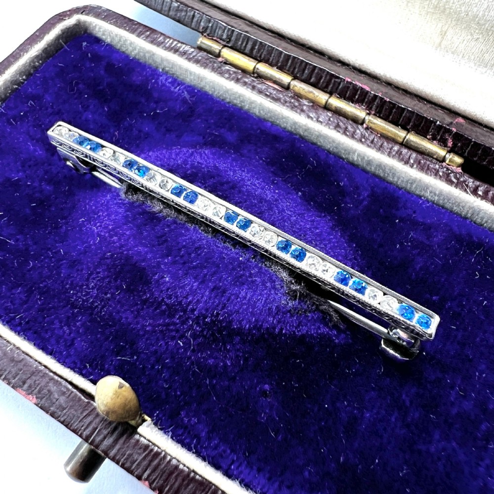 Small Art Deco Silver Sapphire Paste Brooch  View II