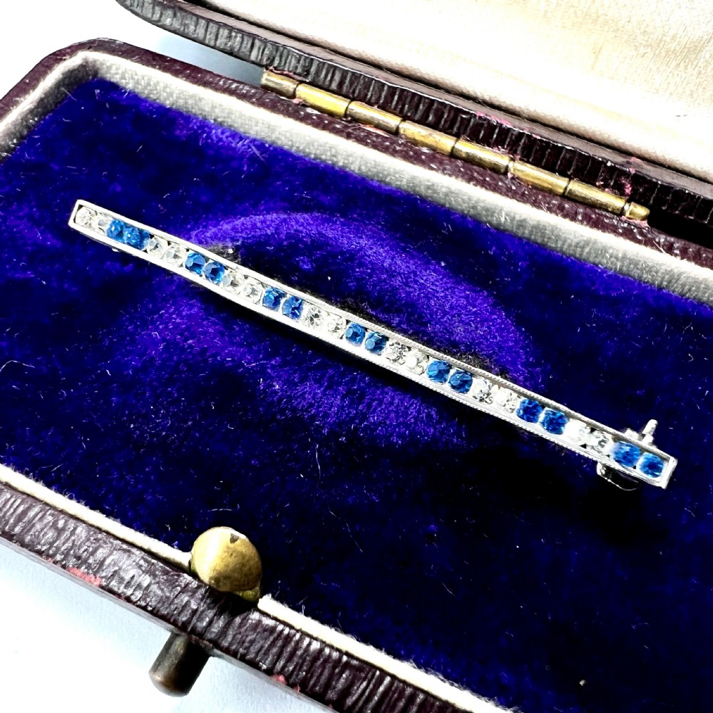 Small Art Deco Silver Sapphire Paste Brooch  View III