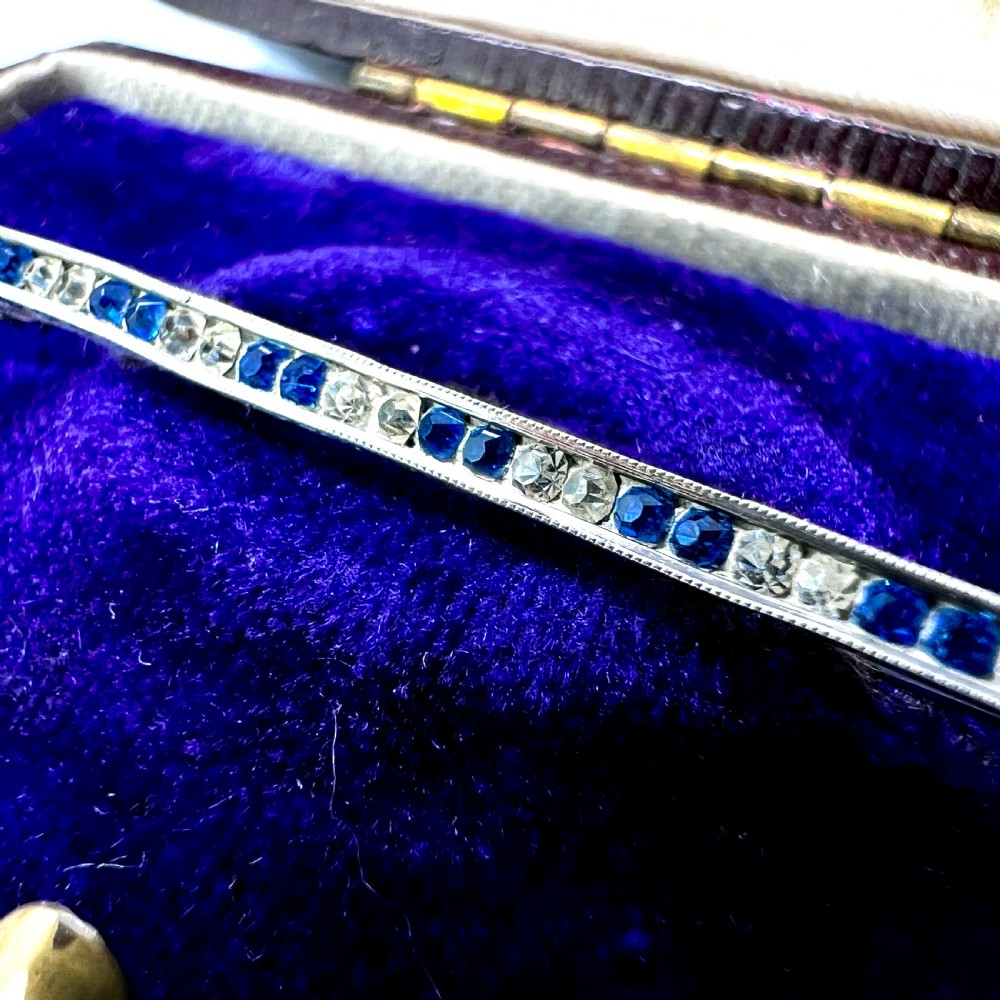 Small Art Deco Silver Sapphire Paste Brooch  View IV