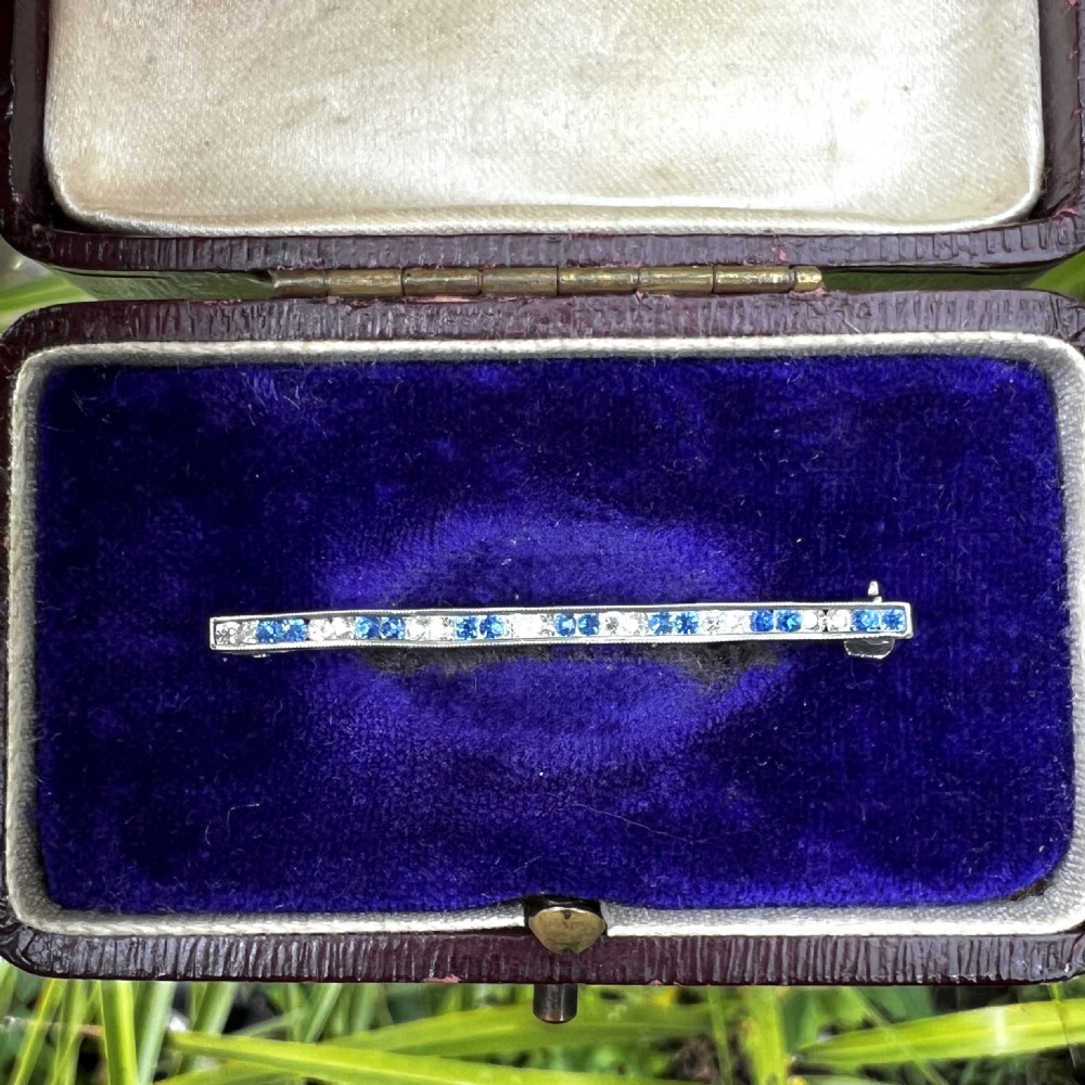 Small Art Deco Silver Sapphire Paste Brooch  View IX