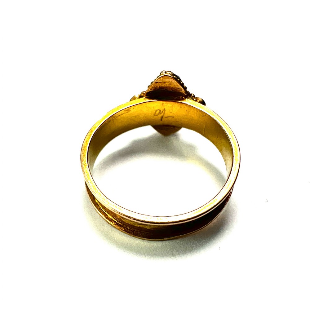 Victorian 15CT Gold Sardonyx and Pearl Forget me Not Memorial Ring View VII