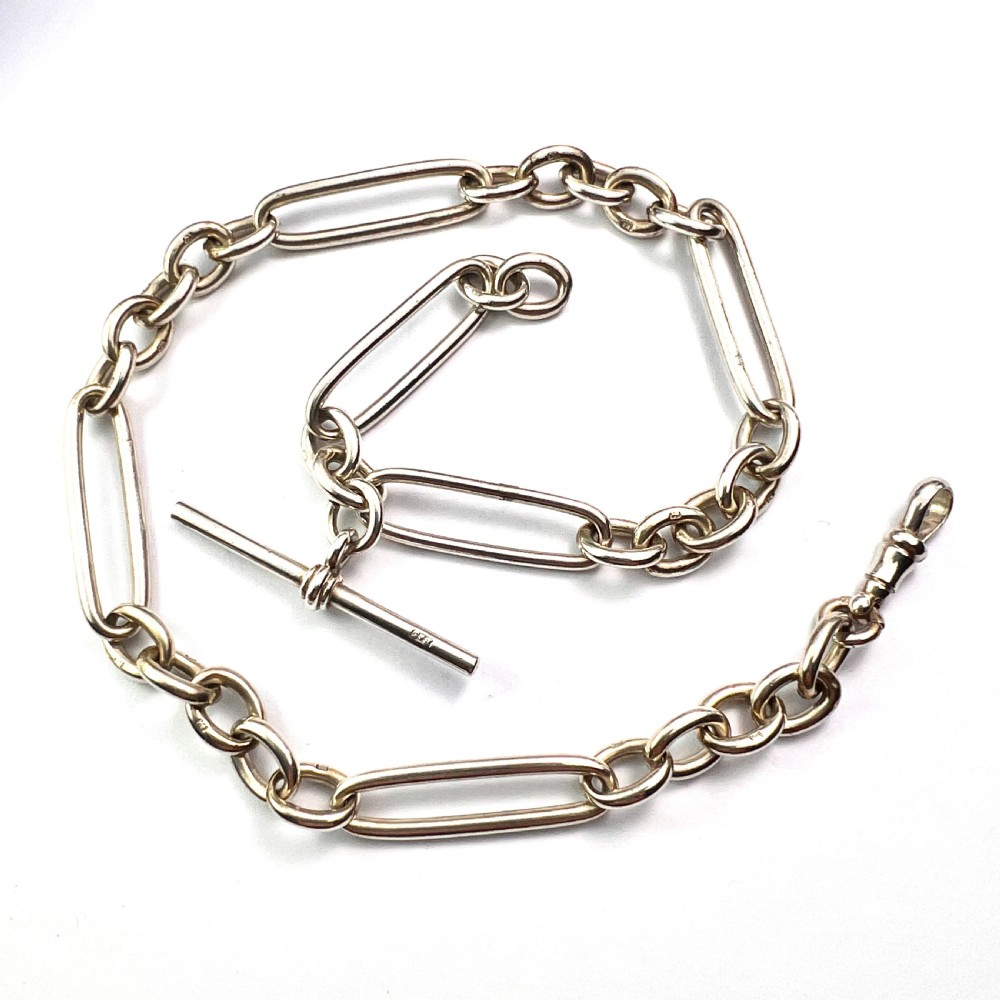 Victorian Sterling Silver Albert Necklace Chain with Dog Clip and T Bar View II