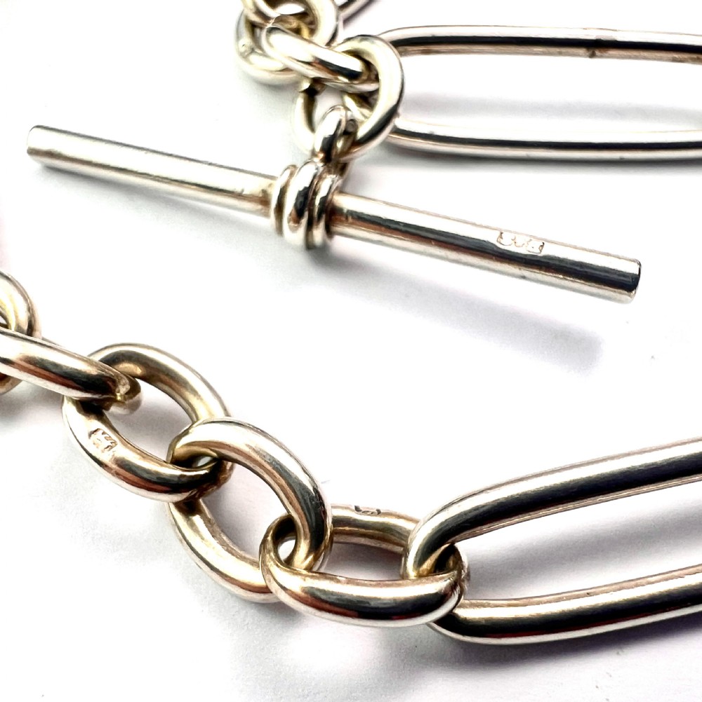 Victorian Sterling Silver Albert Necklace Chain with Dog Clip and T Bar View IV