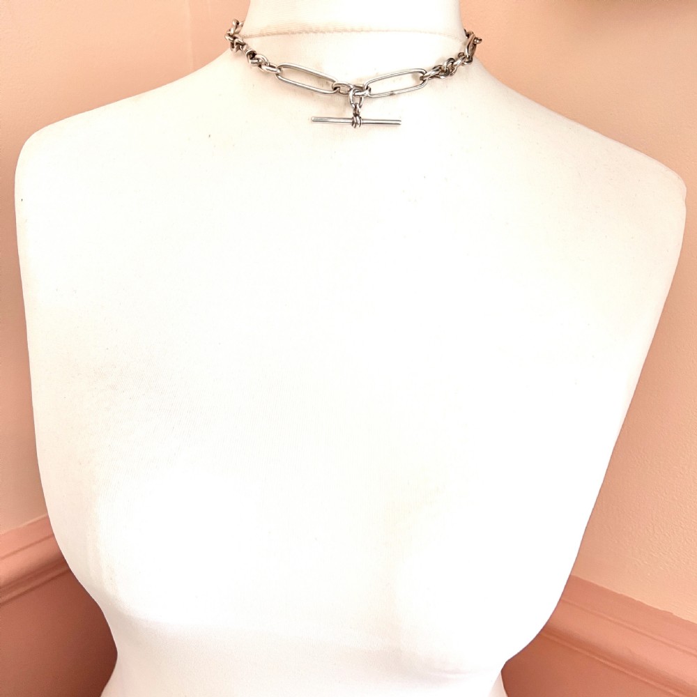 Victorian Sterling Silver Albert Necklace Chain with Dog Clip and T Bar View V