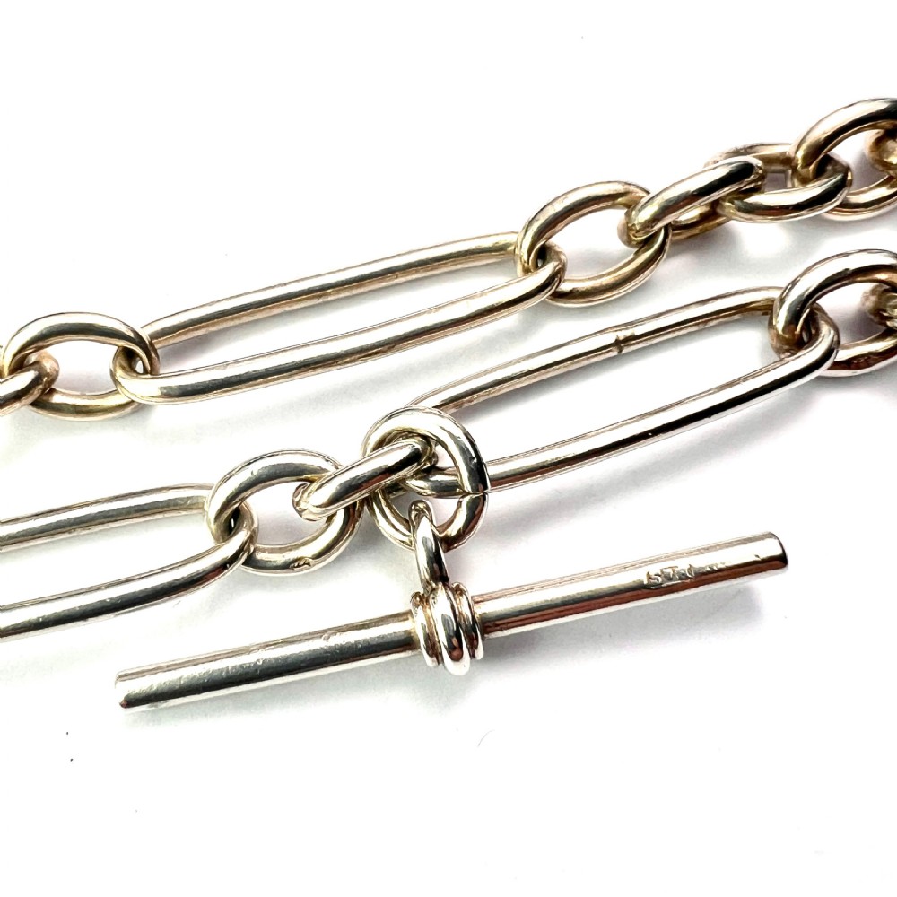 Victorian Sterling Silver Albert Necklace Chain with Dog Clip and T Bar View VI