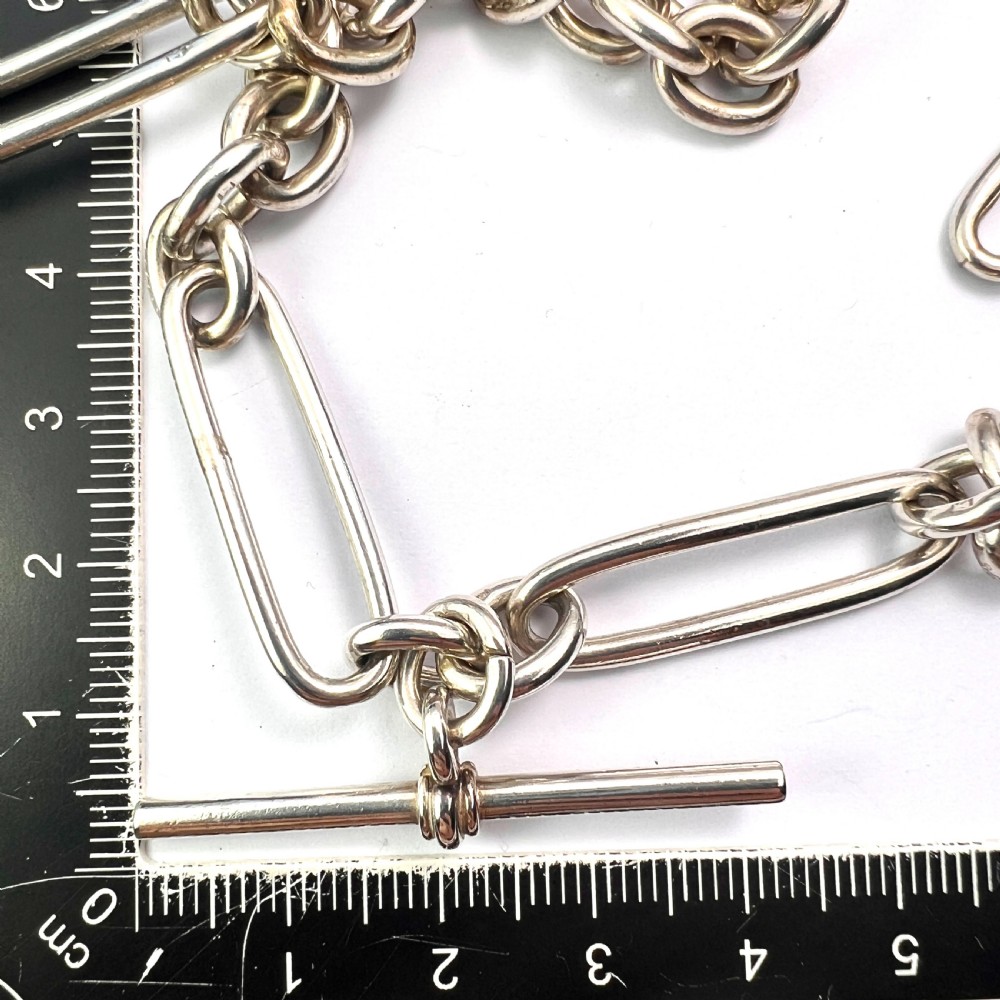 Victorian Sterling Silver Albert Necklace Chain with Dog Clip and T Bar View VIII