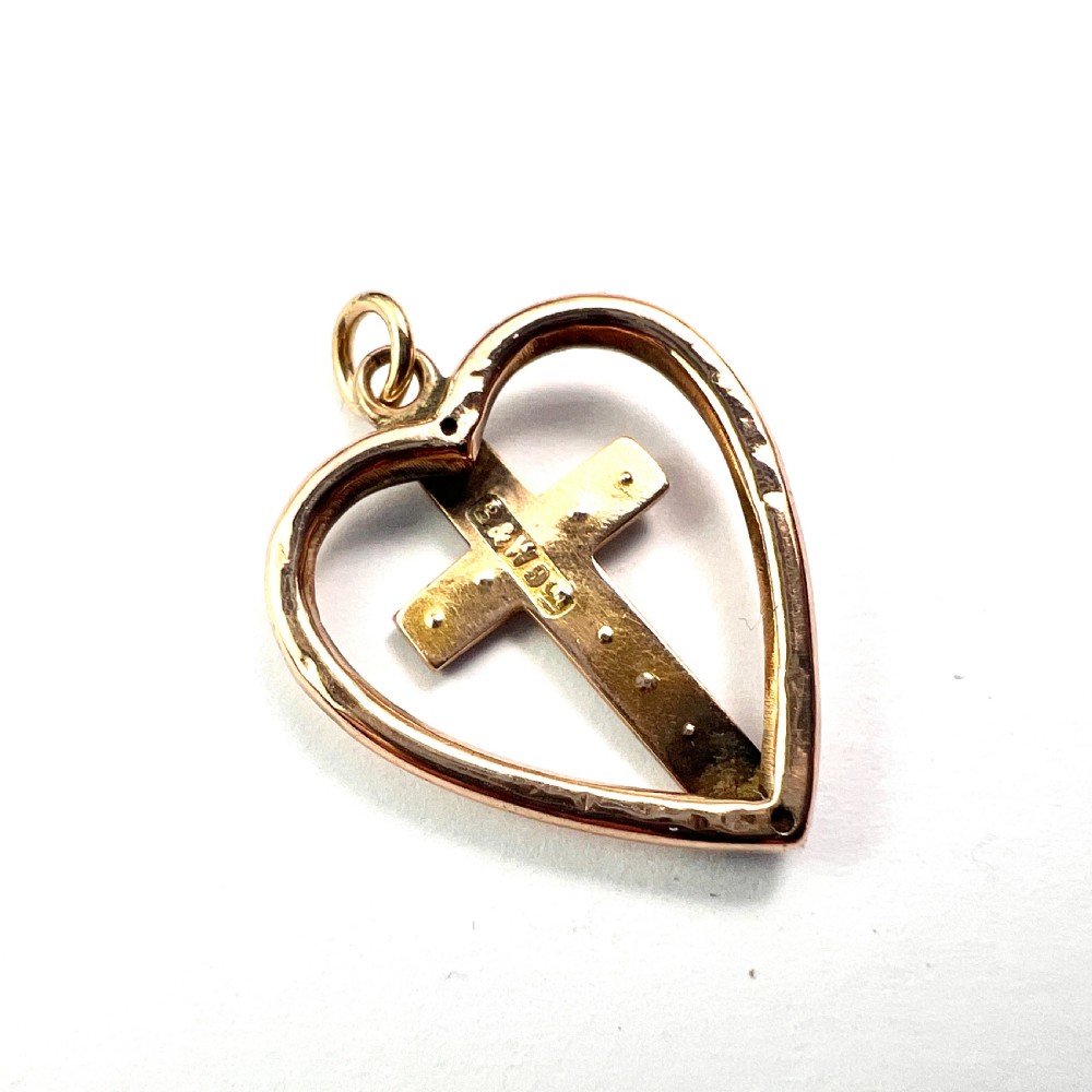 Victorian Turquoise and Pearl Heart Cross Pendant View IV