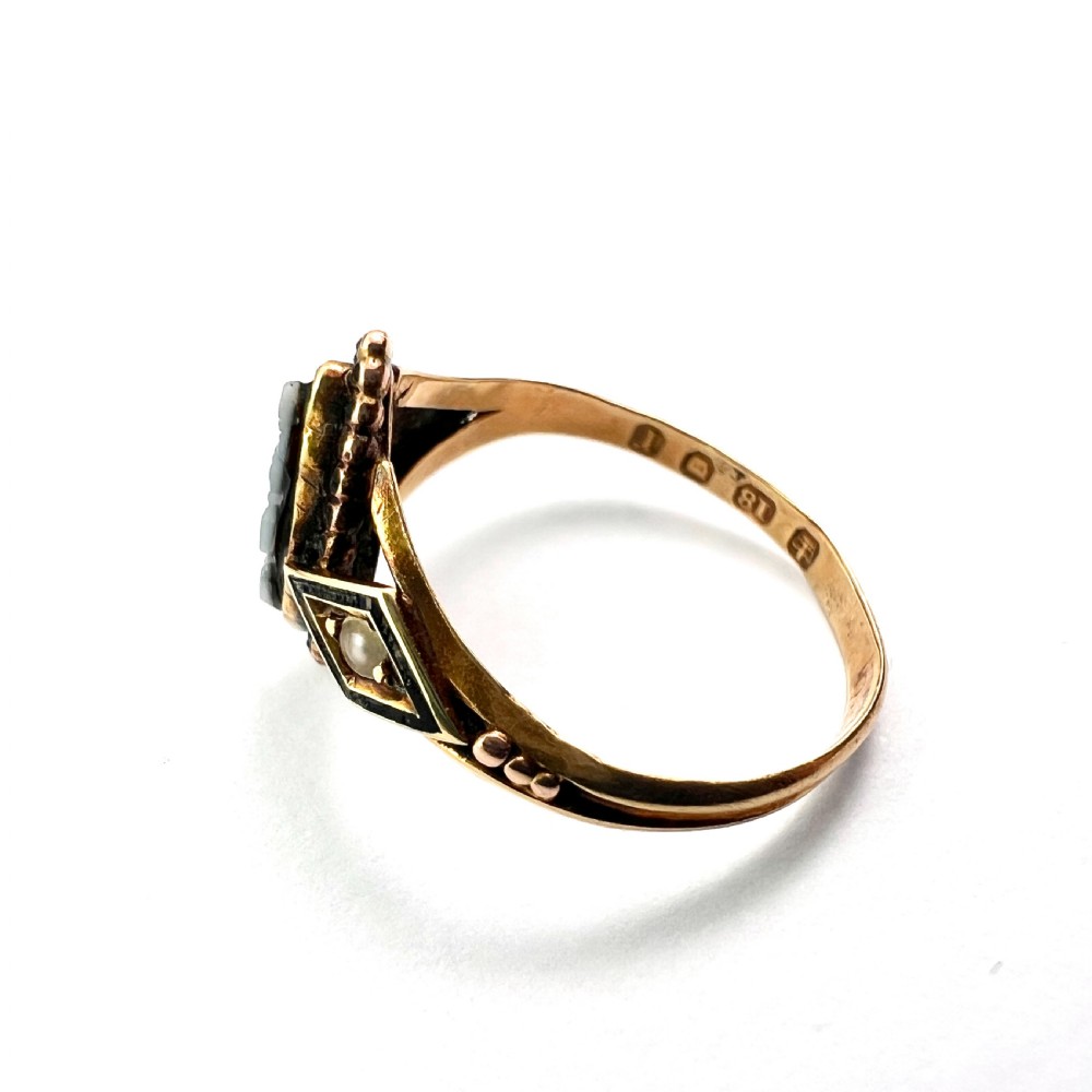 Victorian 18CT Gold Sardonyx and Pearl Memorial Ring View III