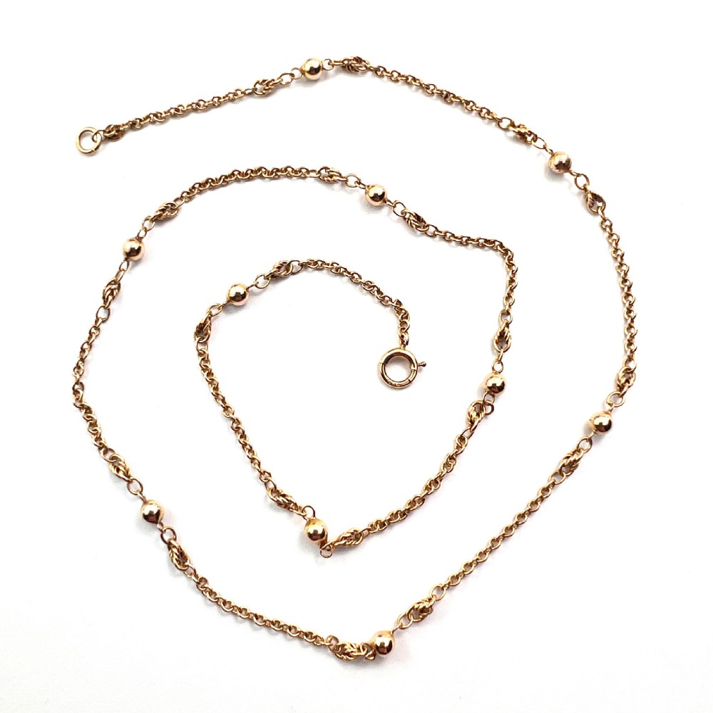 Antique 9CT Gold Fancy Station Chain Necklace