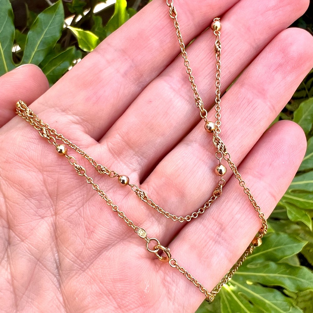Antique 9CT Gold Fancy Station Chain Necklace View VII