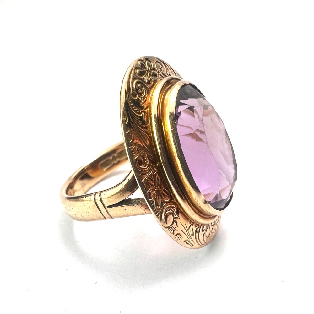 Large Vintage Victorian Style 9CT Gold Amethyst Ring View II