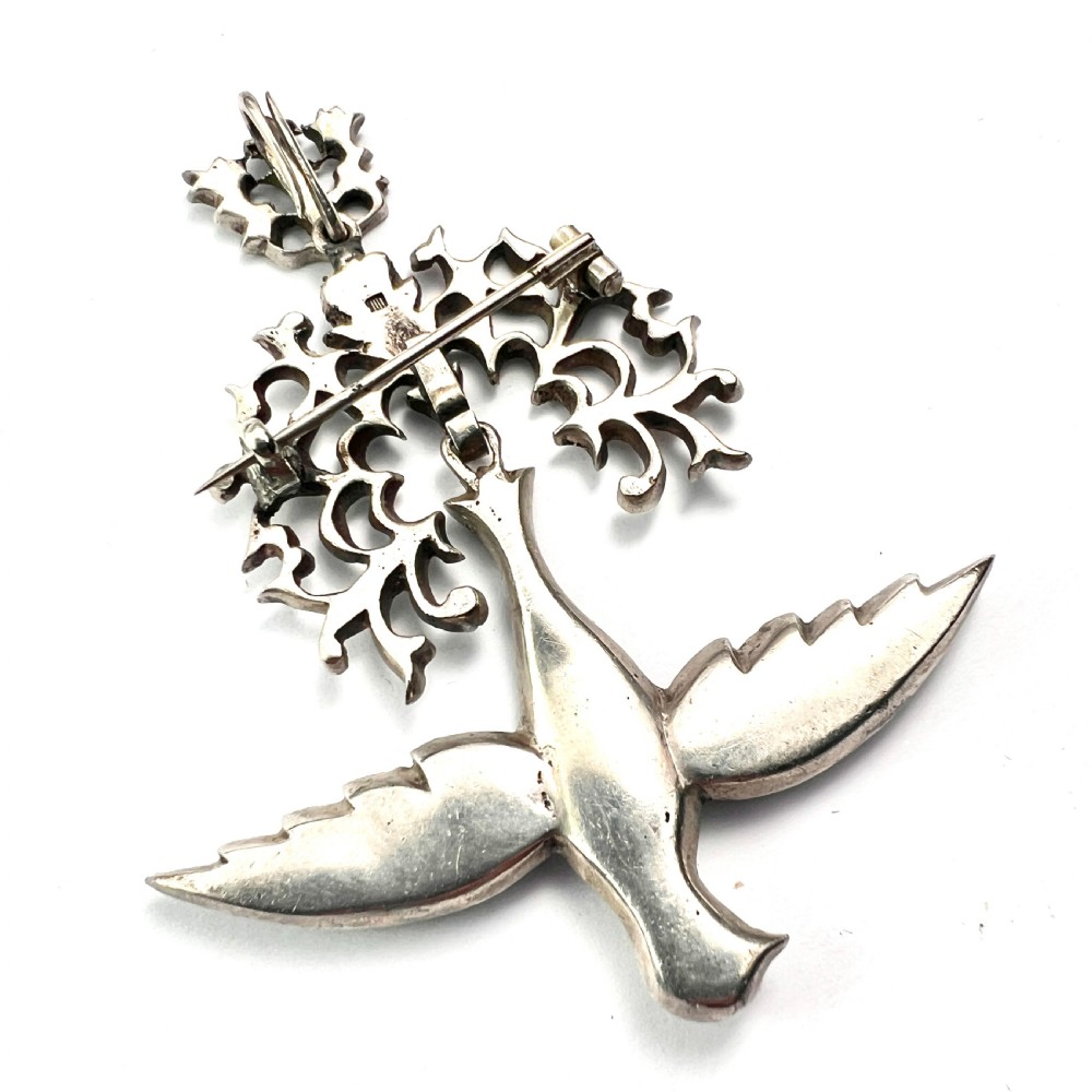 Antique French Silver Paste Saint Esprit Dove Pendant/Brooch View II