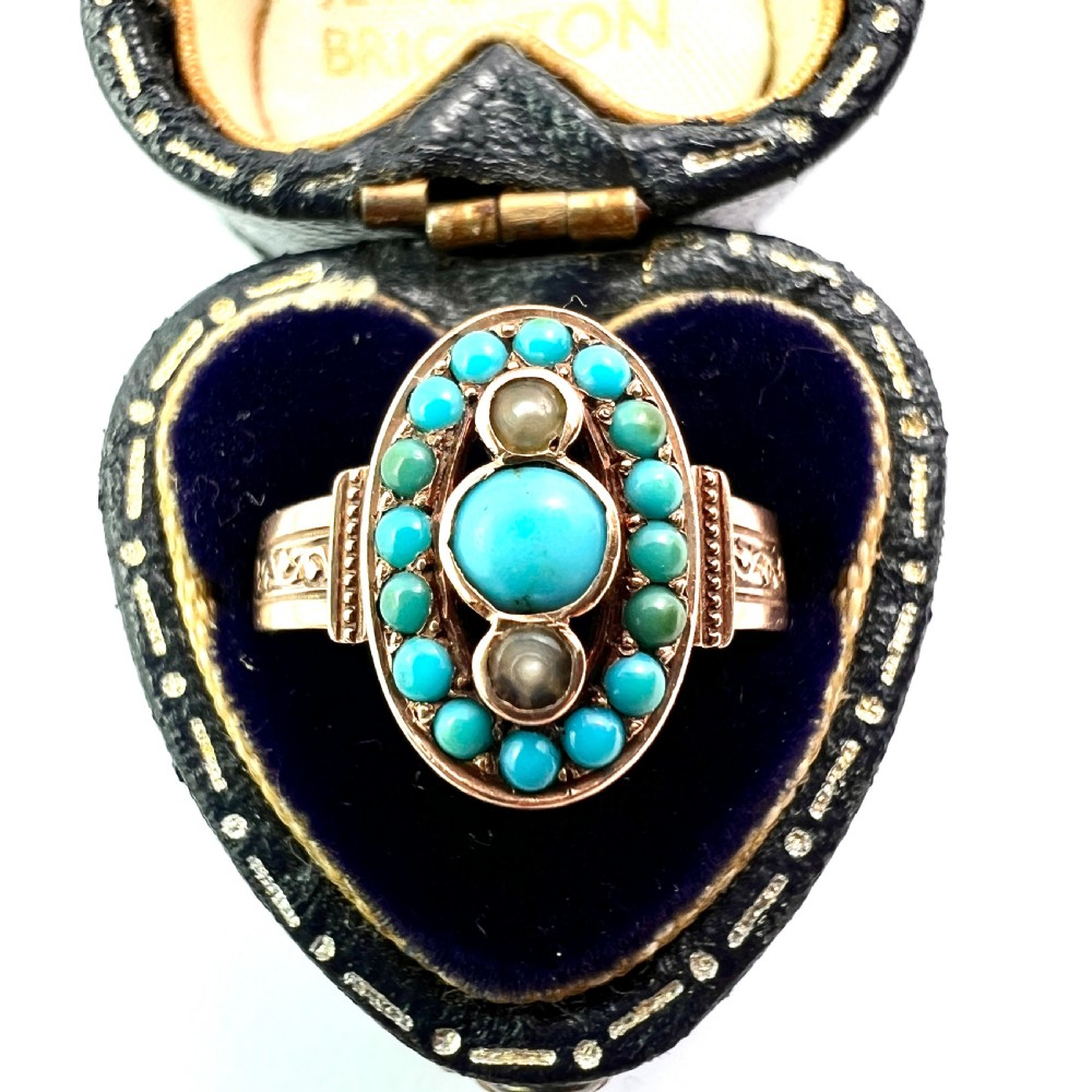 Antique Victorian Turquoise and Pearl Ring 14CT Gold