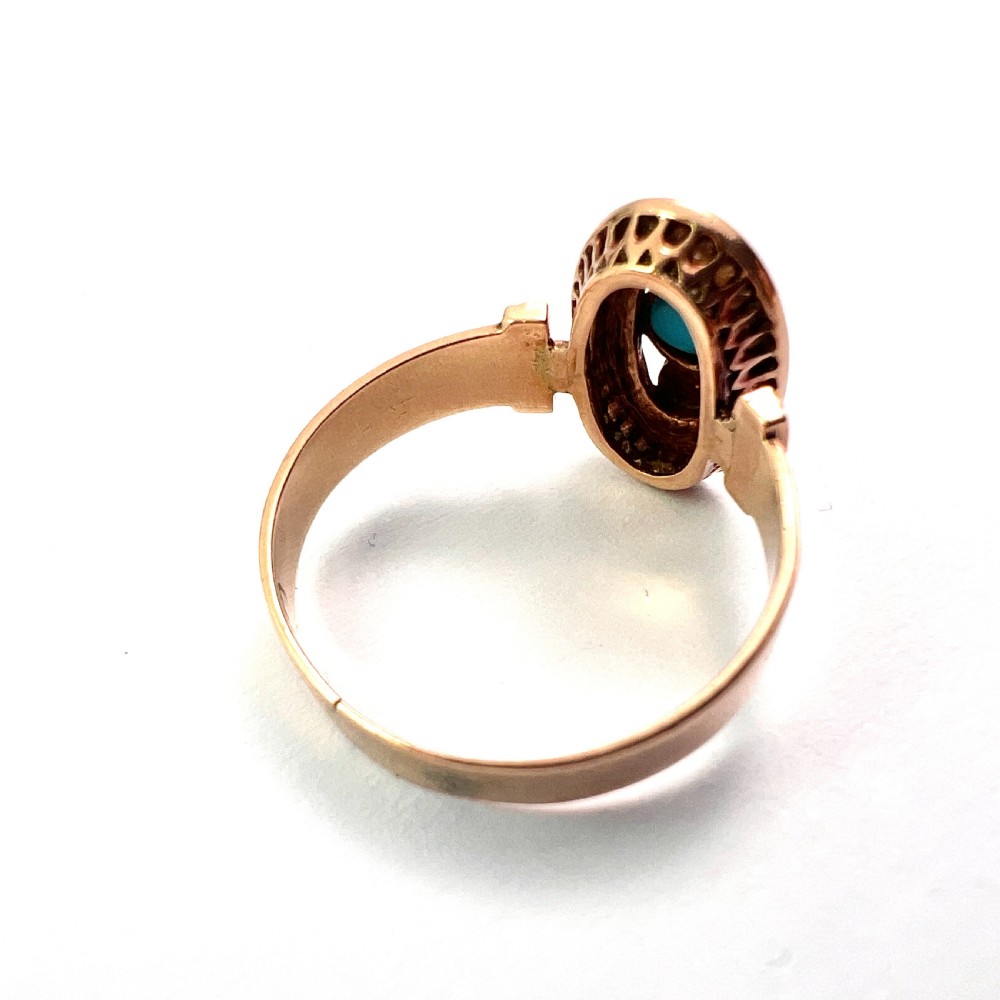 Antique Victorian Turquoise and Pearl Ring 14CT Gold View V