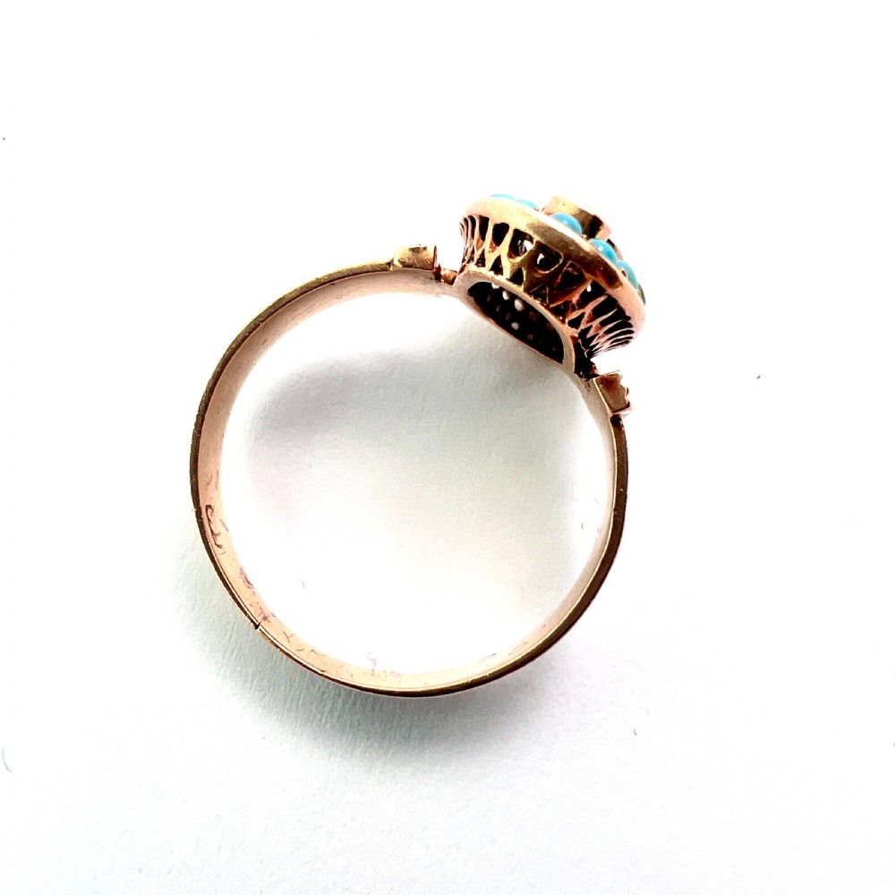 Antique Victorian Turquoise and Pearl Ring 14CT Gold View VI