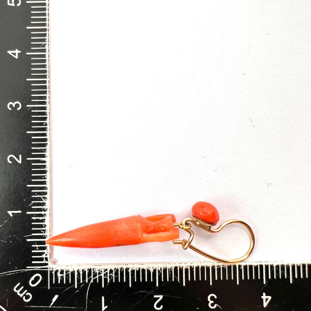 Victorian Coral Drop Gold Earrings View V
