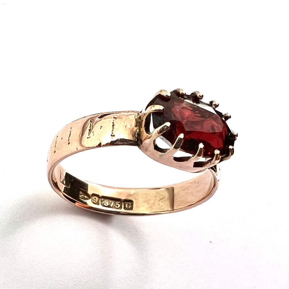 Antique 9CT Gold Garnet Solitaire Ring View II