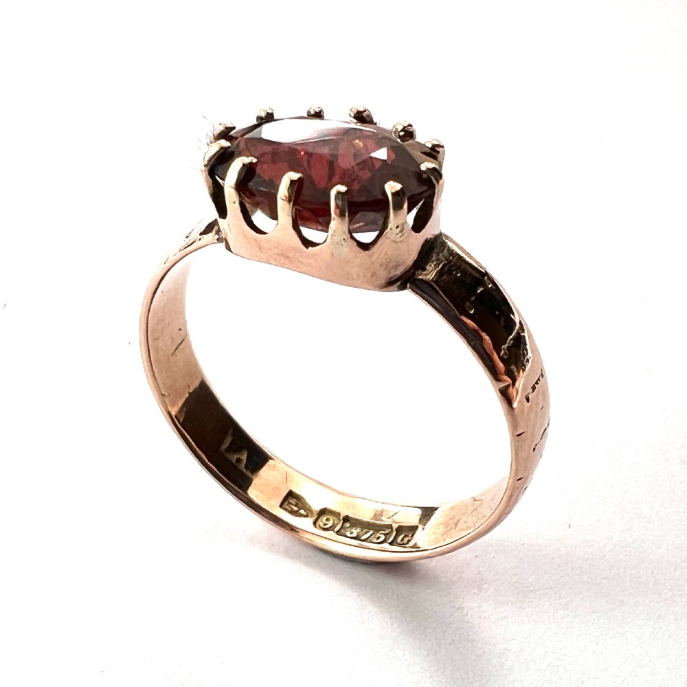 Antique 9CT Gold Garnet Solitaire Ring View III