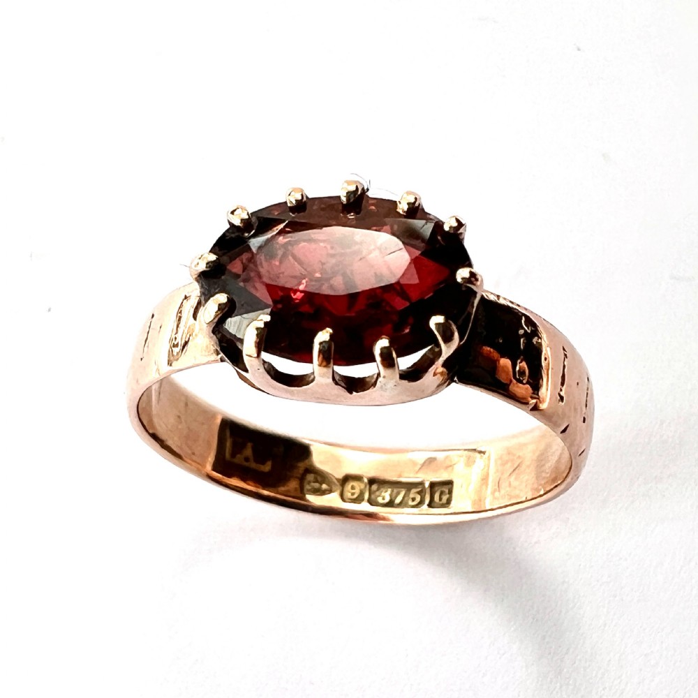 Antique 9CT Gold Garnet Solitaire Ring View IV