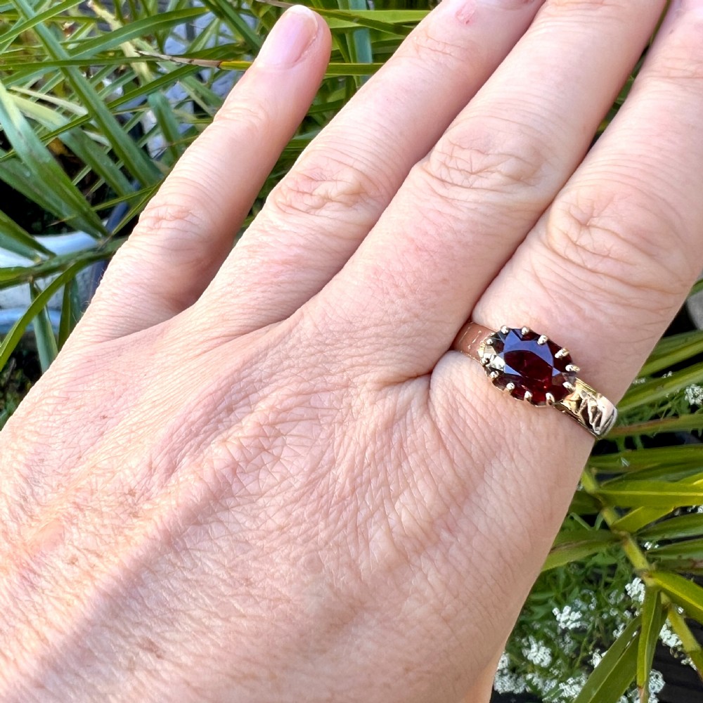 Antique 9CT Gold Garnet Solitaire Ring View VI