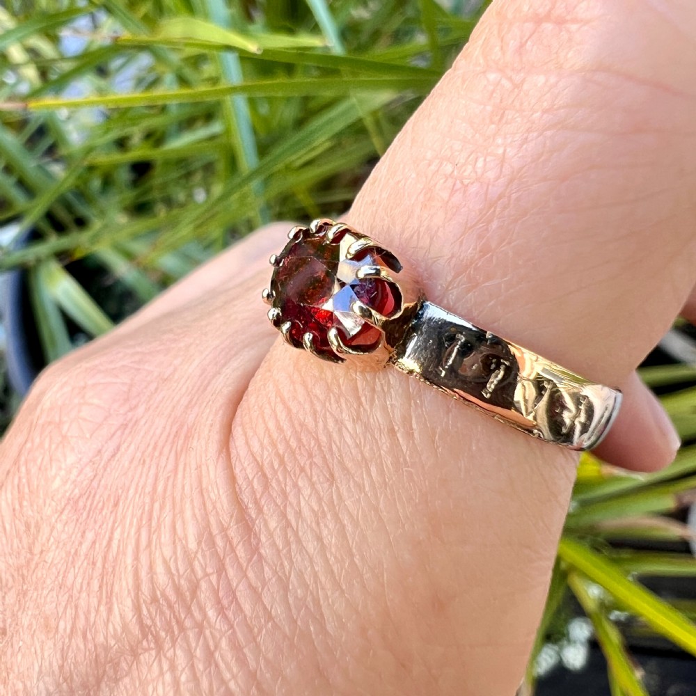 Antique 9CT Gold Garnet Solitaire Ring View VIII