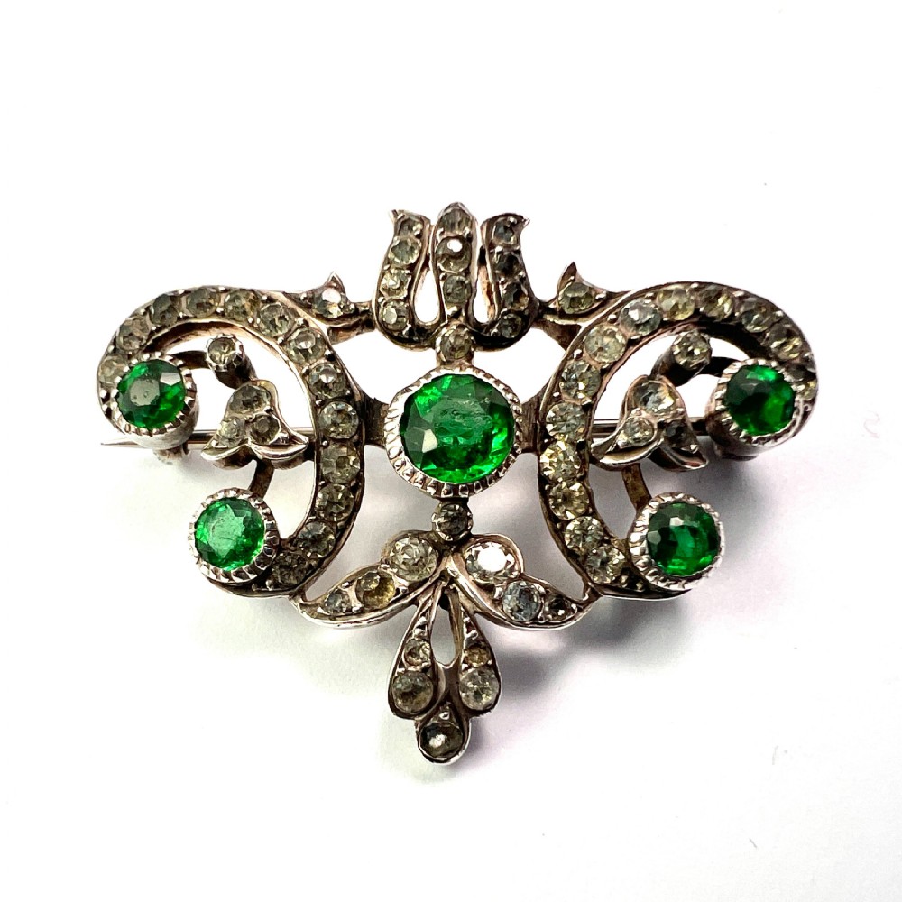 Victorian Emerald Paste Silver Brooch View II