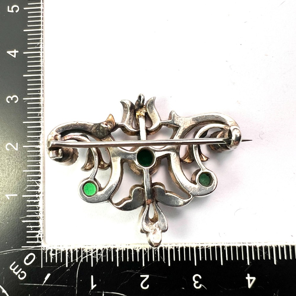 Victorian Emerald Paste Silver Brooch View III