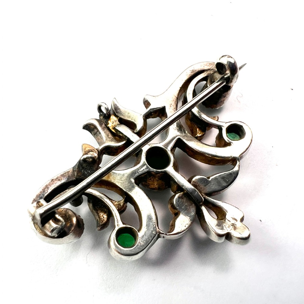 Victorian Emerald Paste Silver Brooch View IV