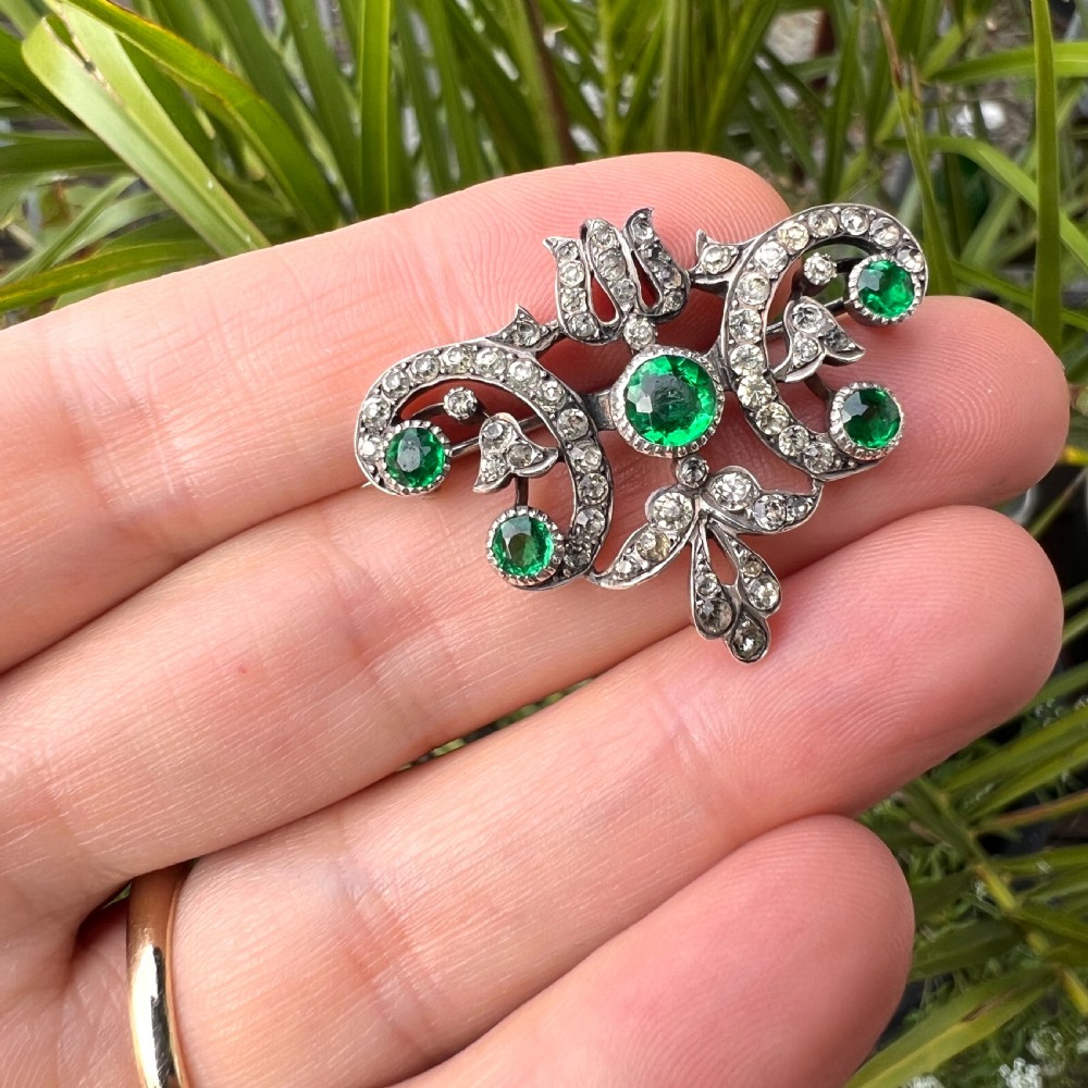 Victorian Emerald Paste Silver Brooch View VI