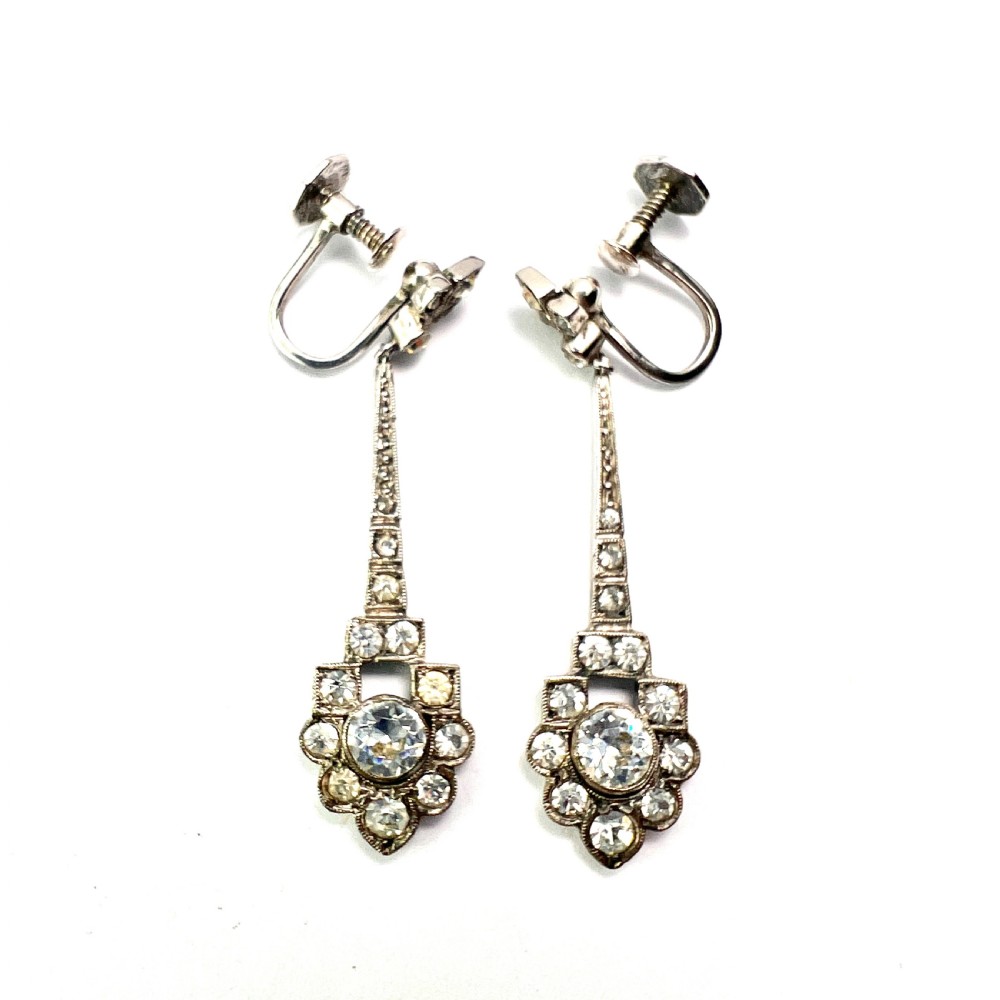 Art Deco Sterling Silver Paste Screwback Earrings by CIRO SCP