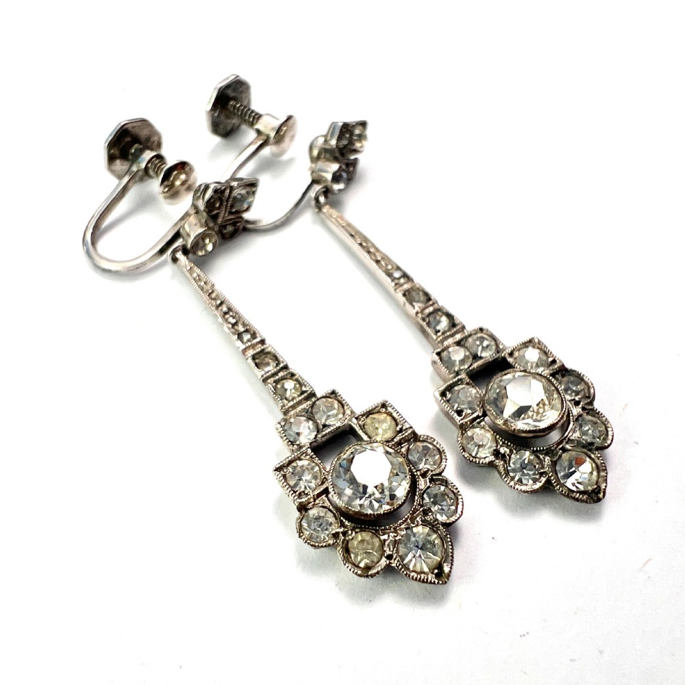 Art Deco Sterling Silver Paste Screwback Earrings by CIRO SCP View II