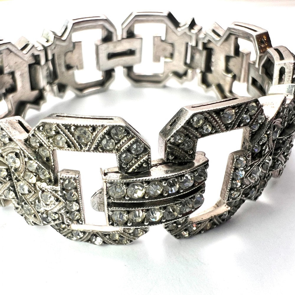 Chunky Art Deco Silver Paste Bracelet