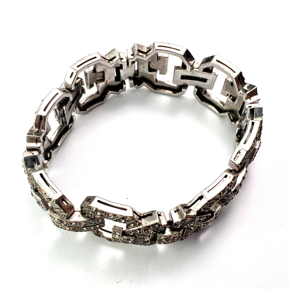 Chunky Art Deco Silver Paste Bracelet View III