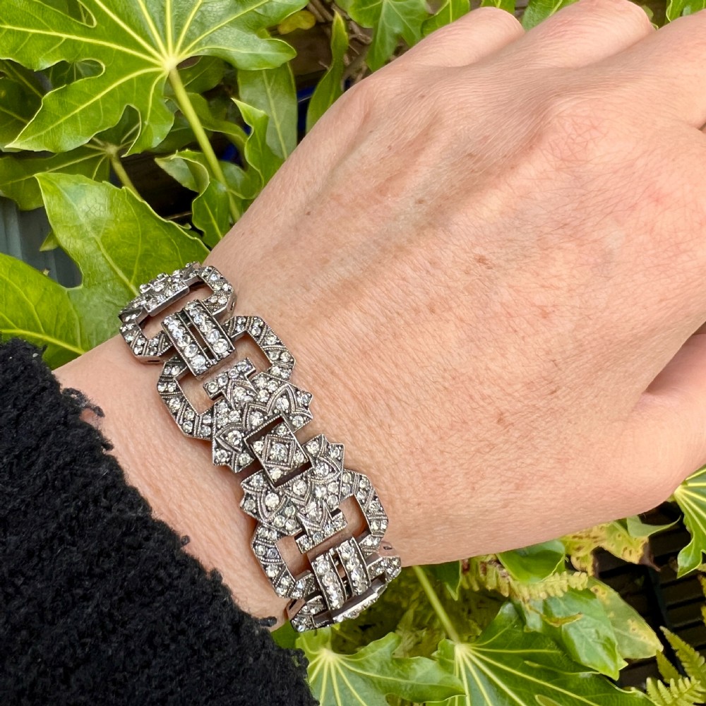 Chunky Art Deco Silver Paste Bracelet View VI