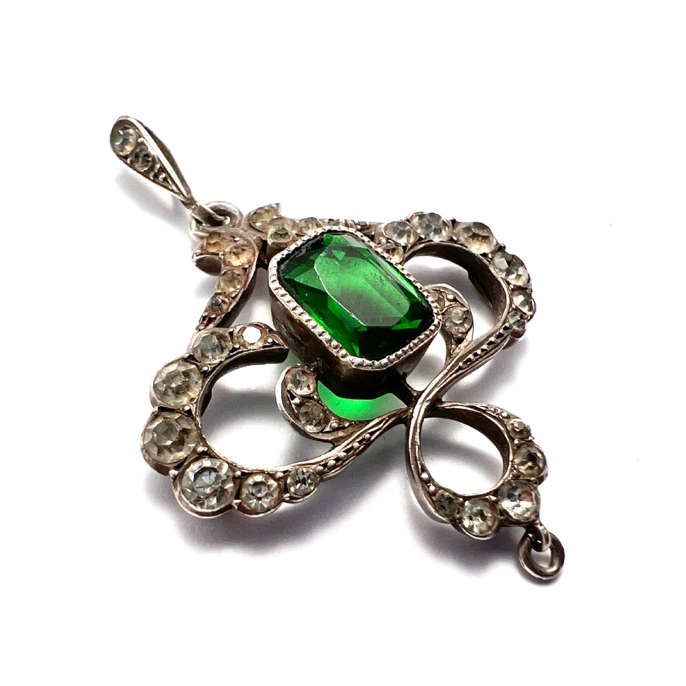 Art Nouveau Edwardian Silver Emerald Paste Pendant View IV