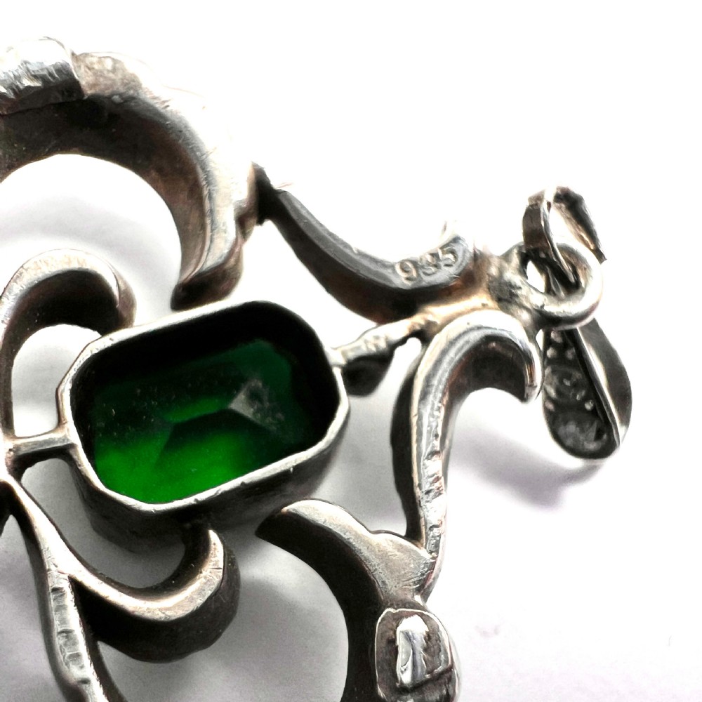 Art Nouveau Edwardian Silver Emerald Paste Pendant View VI