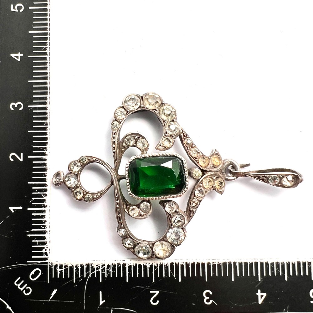Art Nouveau Edwardian Silver Emerald Paste Pendant View VII