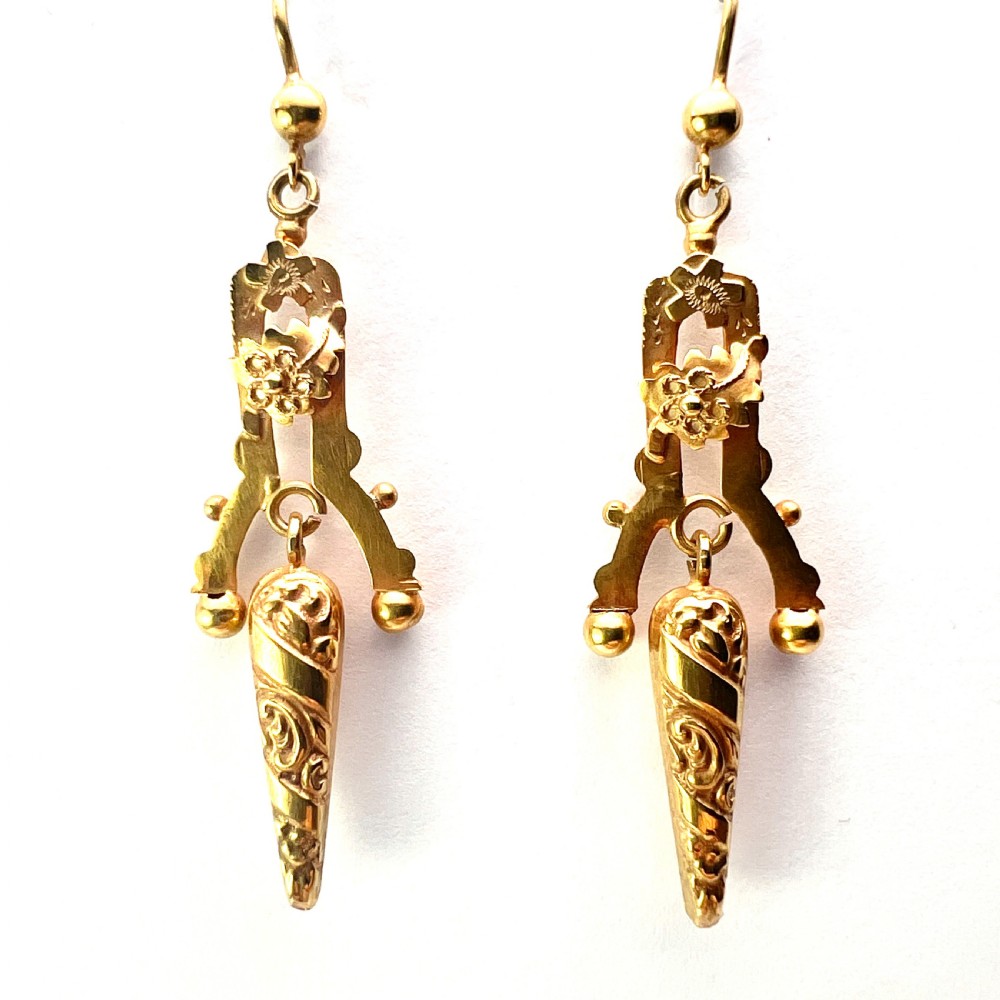 Edwardian c.1913 Gold Articulated Drop Earrings