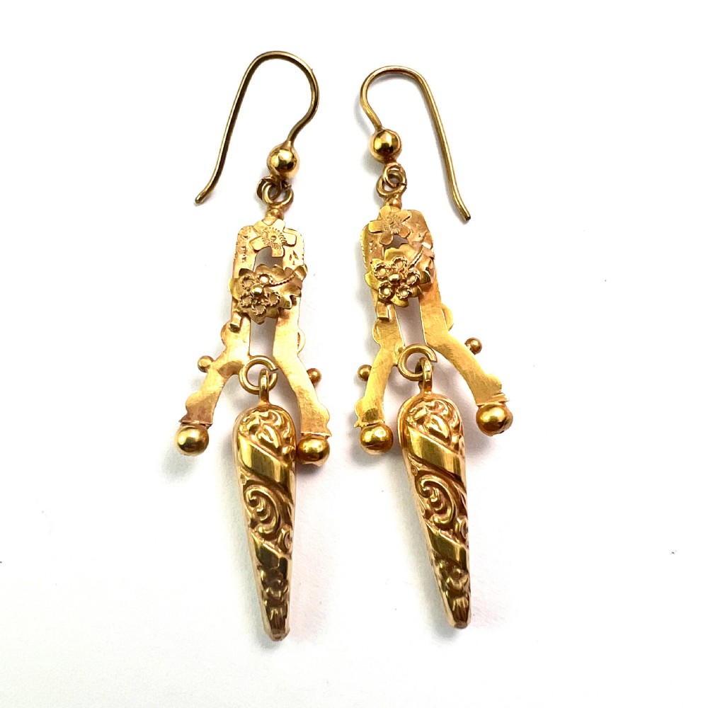 Edwardian c.1913 Gold Articulated Drop Earrings View II