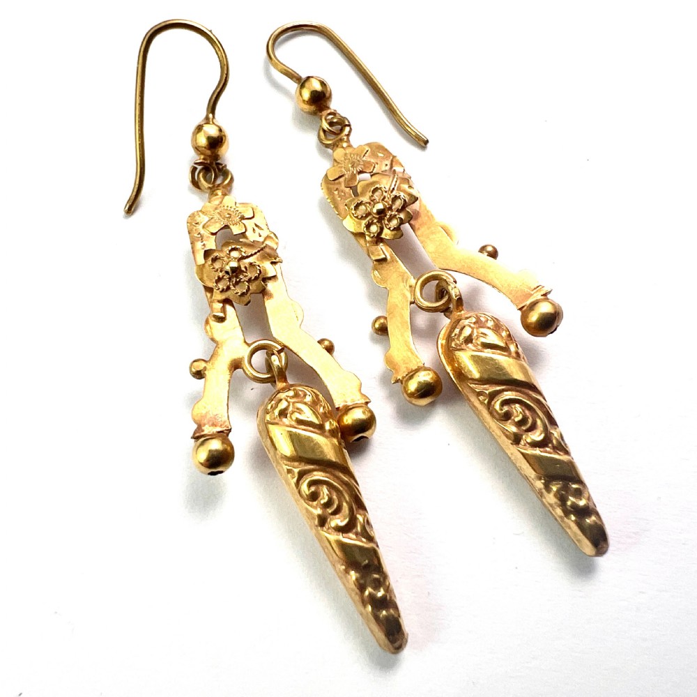 Edwardian c.1913 Gold Articulated Drop Earrings View III
