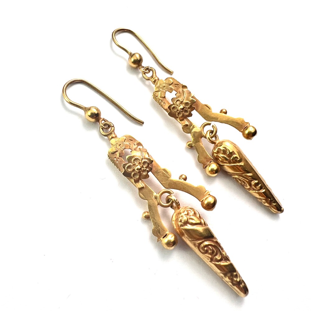 Edwardian c.1913 Gold Articulated Drop Earrings View IV