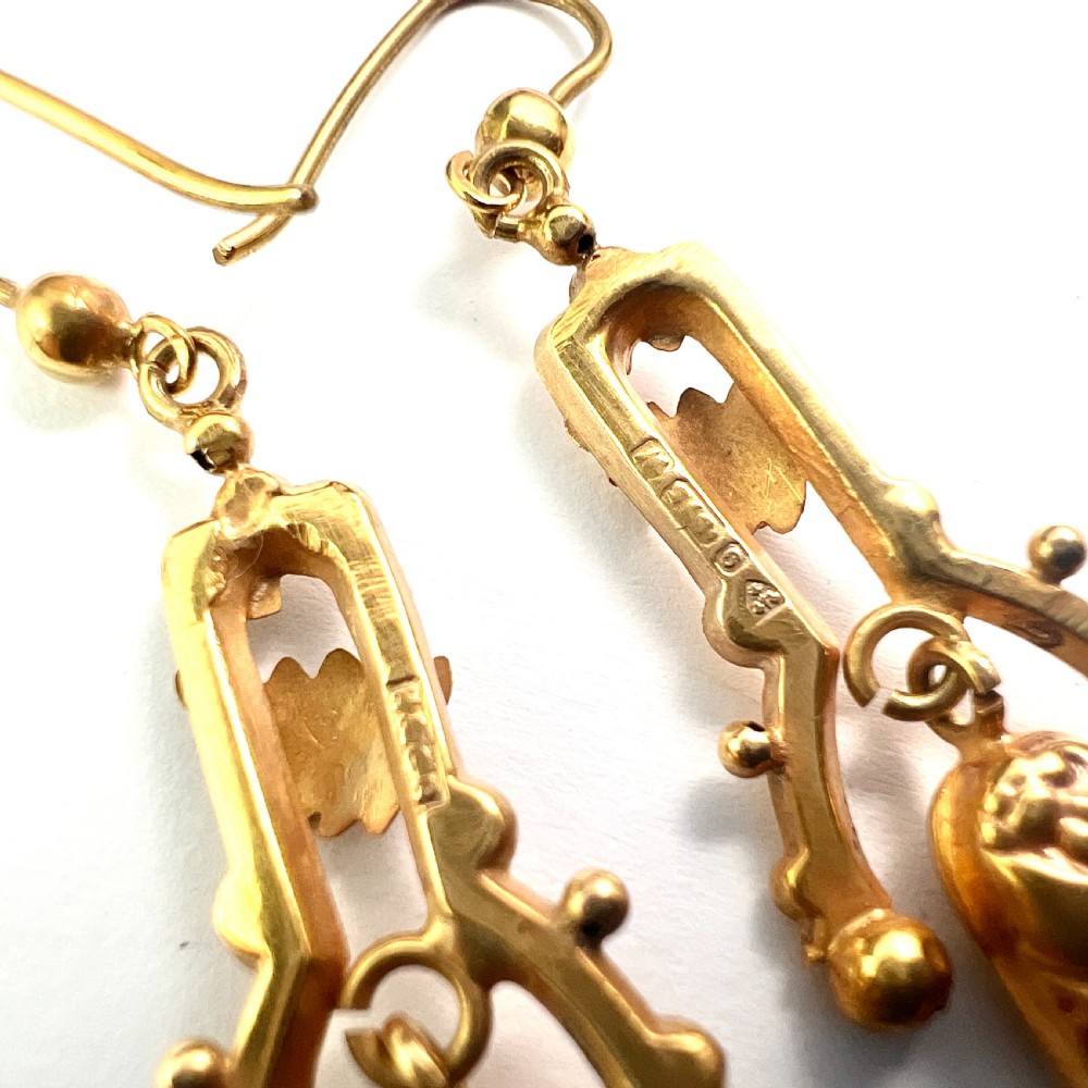 Edwardian c.1913 Gold Articulated Drop Earrings View VI