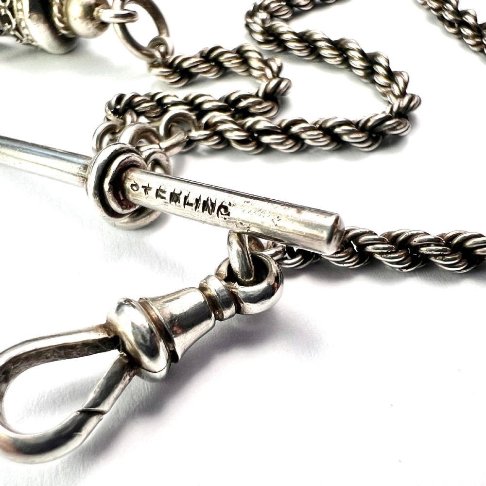 Antique Silver Tassel Watch Chain Bracelet with Albert Dog Clip View V