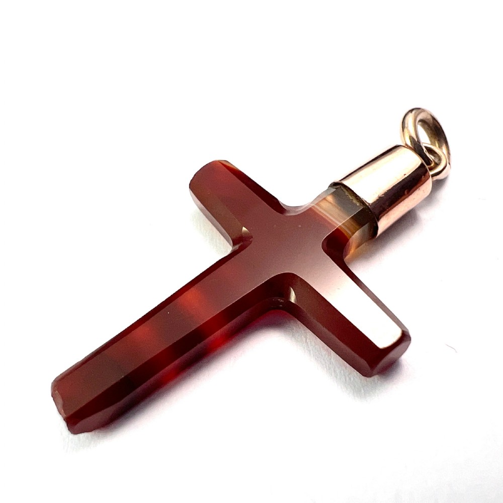 Victorian Gold Carved Agate Cross Pendant