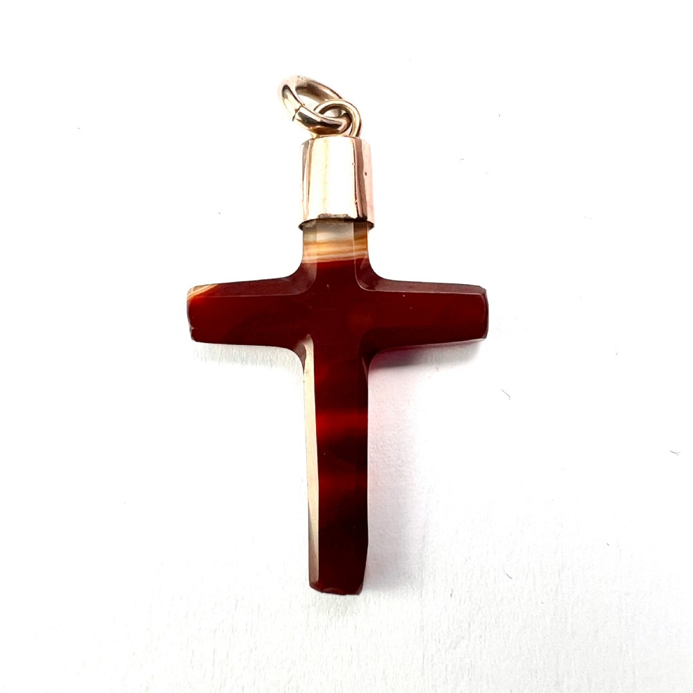 Victorian Gold Carved Agate Cross Pendant View III